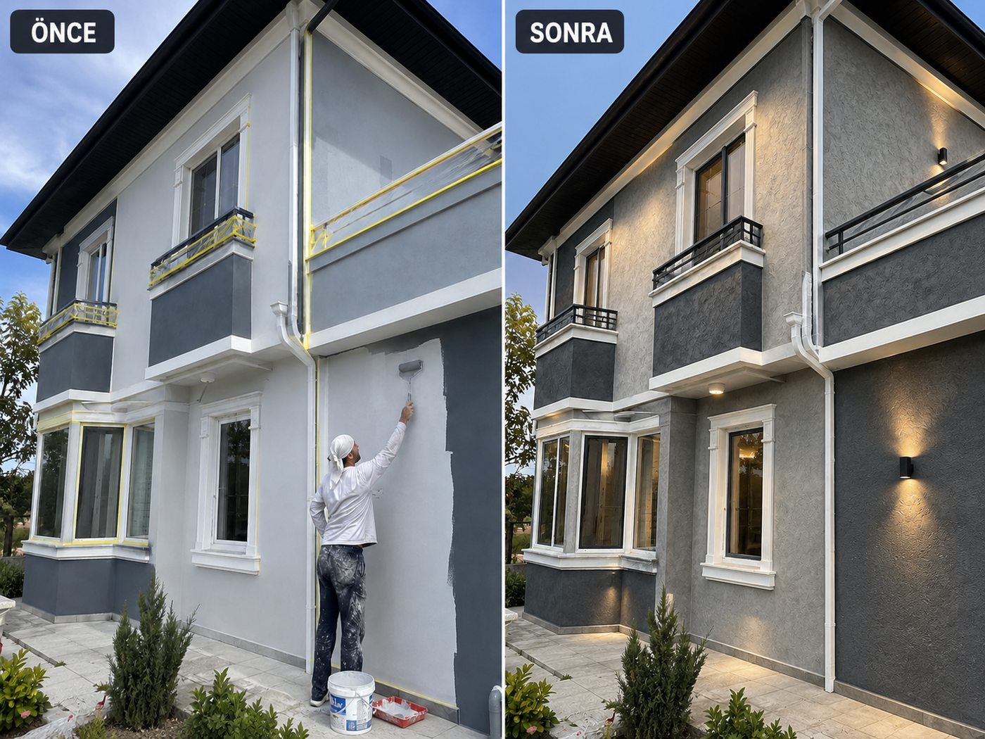 Gaziemir dış cephe boya öncesi ve sonrası